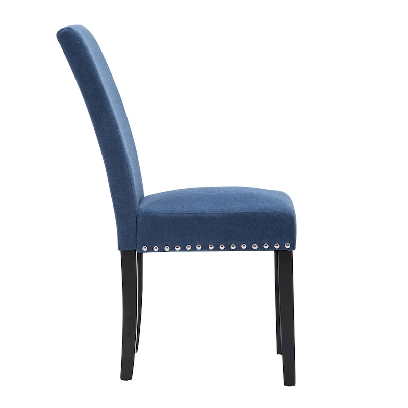 Fabric Upholstered Nailhead Trim Parsons Dining Chairs Terry Cloth Set of 2