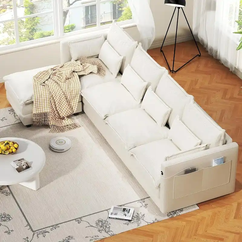 Modular Sectional Sofa L Shaped Couch, 3/4 Seat Sofa Set with Ottoman, Chenille Fabric