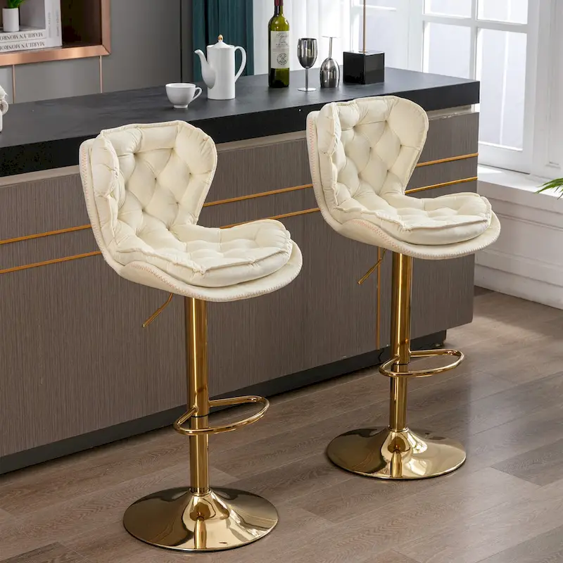 Upholstered Armless Adjustable Height Bar Stools with Footrest