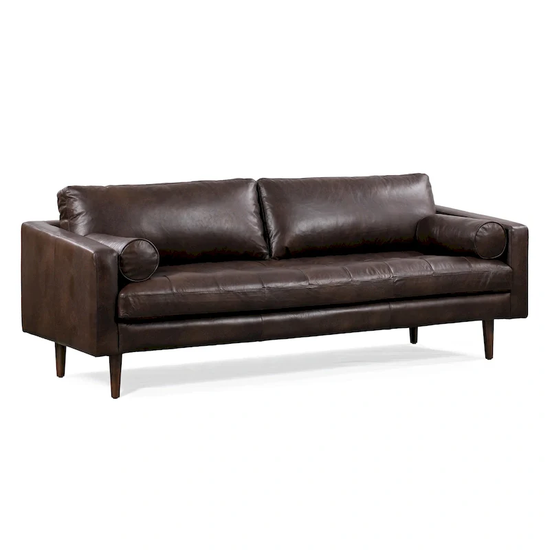 Madagascar Cocoa / Cognac Tan / Midnight Blue / Onyx Black / Slate Grey / Cocoa Brown / Olivine Green Italian Leather Sofa with Feather Down Cushions - Fits 3 People