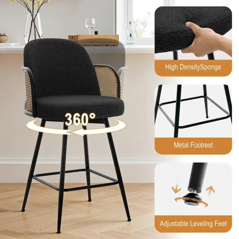 26-Inch Fabric Upholstered Swivel Counter Height Bar Stools - 38.2 H x 21.5 W x 23.2 D