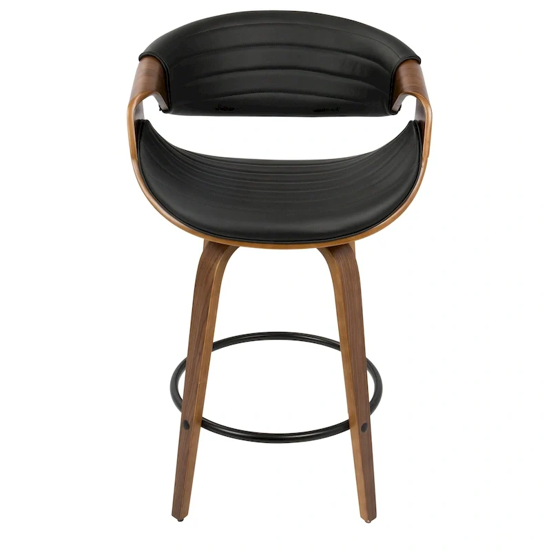 Faux Leather Counter Stool with Bent Wood Legs & Round Footrest (Set of 2)