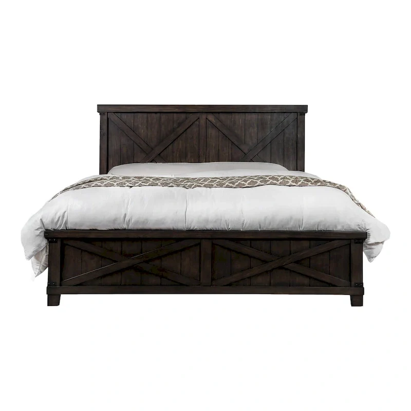 Epona Rustic Dark Walnut Wood 2-Piece Panel Bed and Nightstand Set by