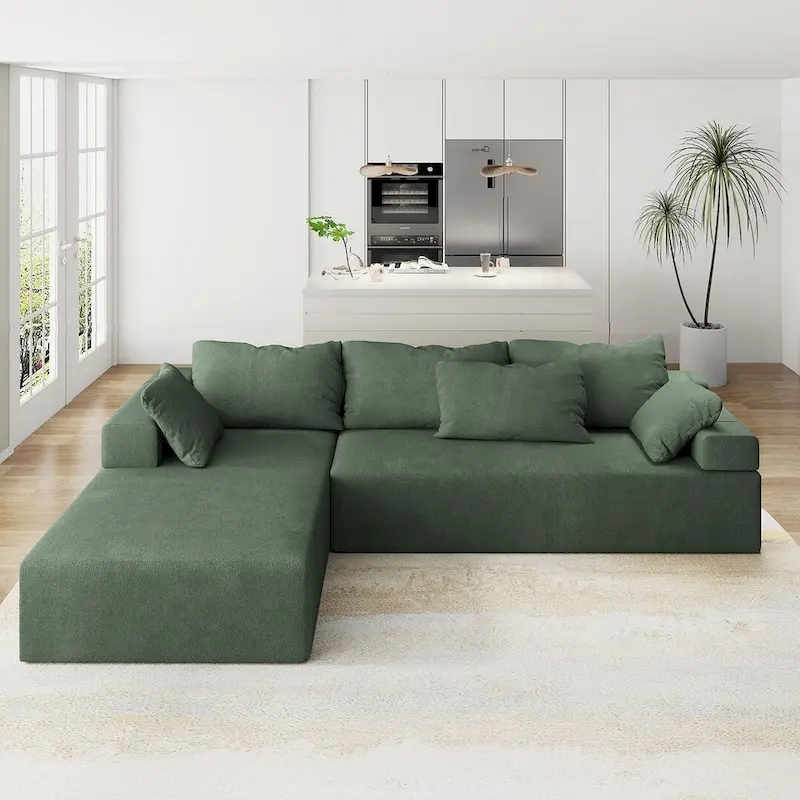 L-Shaped Chenille Sectional Sofa Modern Modular Cushion Back Couch Sofa With 6 Pillows for Living Room