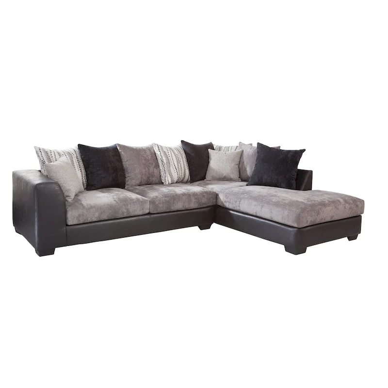 American Furniture Classics Casual Comfort Charcoal and Black, L Shaped Sectional Sofa with 8 Back Pillows and 2 Accent Pillows