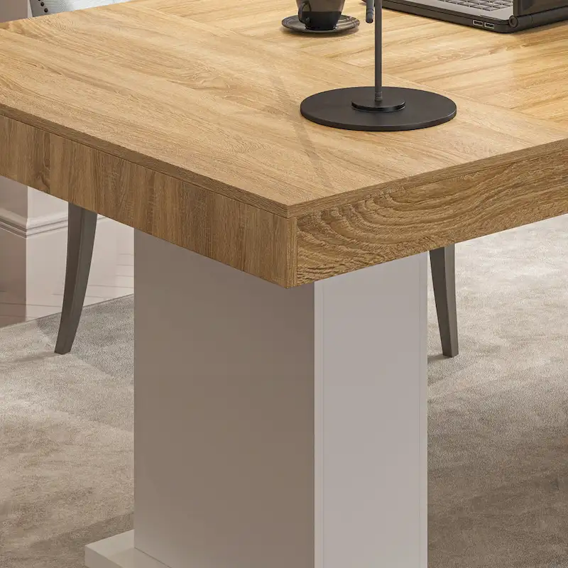 Wooden Conference Table with White Base Meeting Table Computer Desk