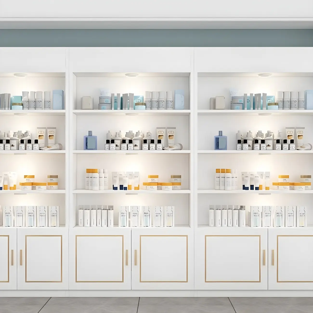 White Rectangle Large Wood Open Display Cabinet