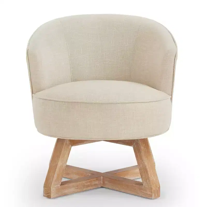 360 Swivel Chair, Linen Lounge Chair with Cross-shaped Wood Base, Armchair for Living Room, Bedroom, Office - ModernLuxe