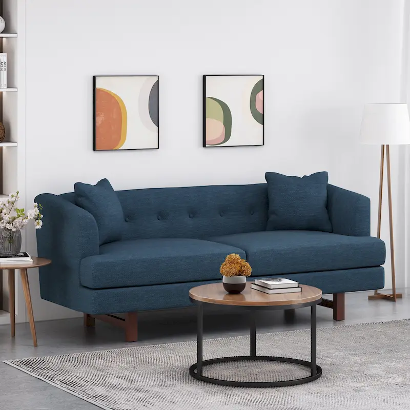 Espresso Mid-Century Upholstered Sofa, 3-Seater