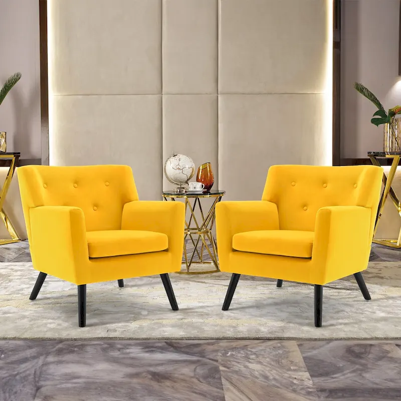 Velvet Upholstered Armchair Tufted Accent Chair, Set of 2 - 30.71H x 28.35 W x 27.56D