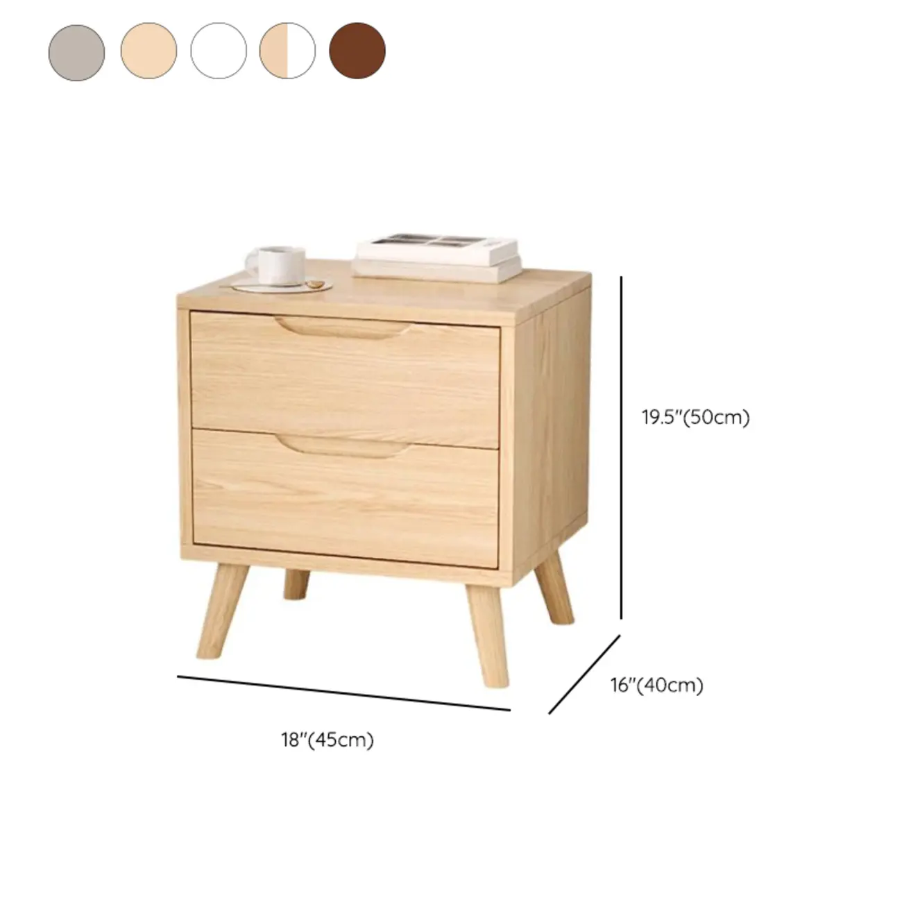 Traditional Wooden Nut-Brown Bedside Double Drawer Nightstand