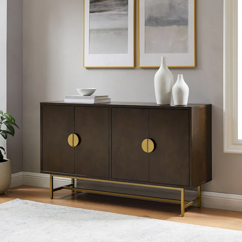 Dark Brown Sideboard with Gold Legs - 2 Cabinet Storage