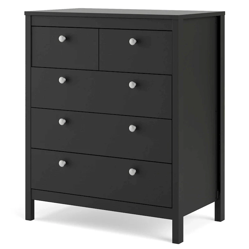 Grey 5-Drawer Chest with Leather Handles