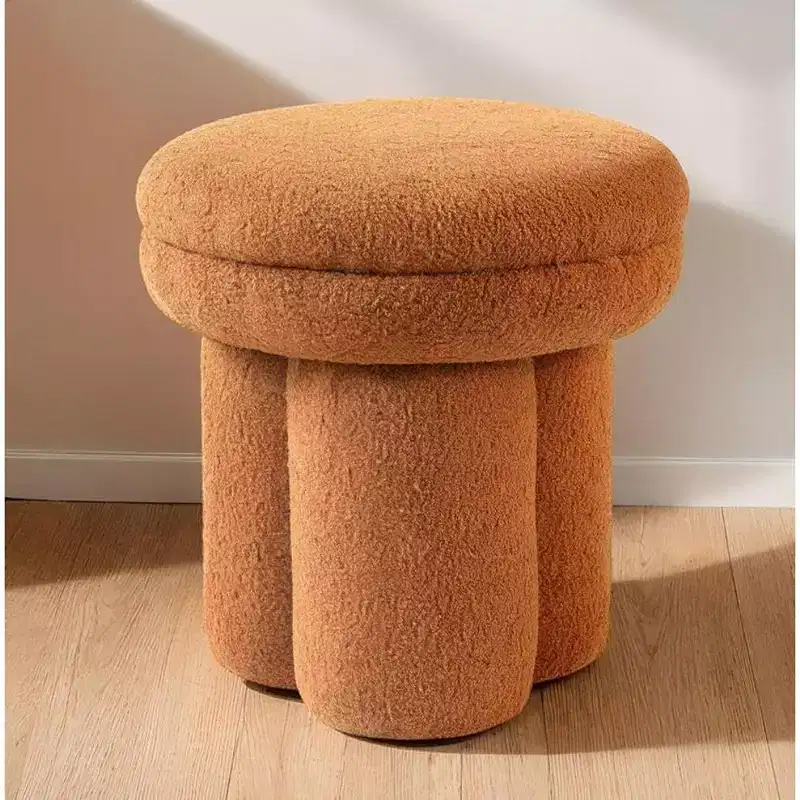 TUYOHW Mushroom-Shaped Accent Stool,17.5 Ottoman with Round Top,Pedestal Base,Shearling Fabric Upholstered Armless Chair for Living Room