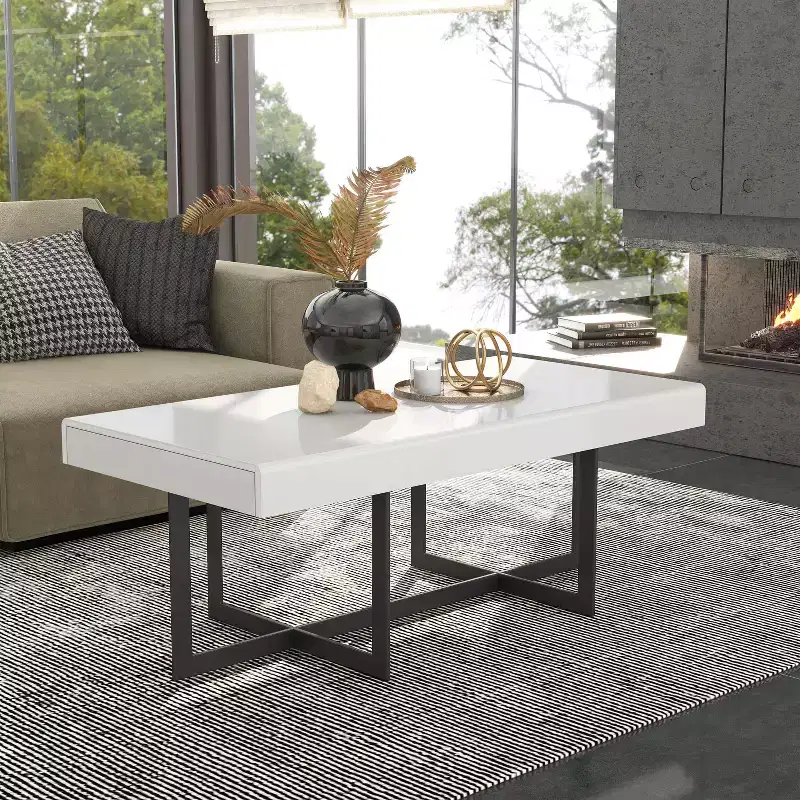47.25" Neyo Rectangle Coffee Table with Drawers White - miBasics
