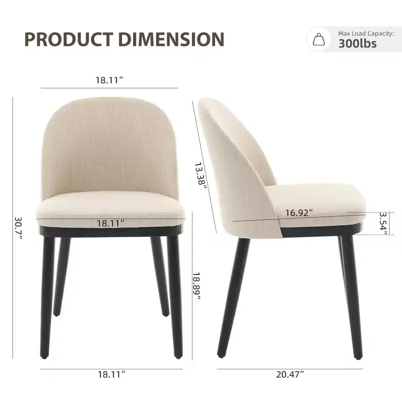Comfortable Dining Chairs Set of 2, Thick Cushions, Dining Room Chair, Wood Legs, for Dining Room, Kitchen, Restaurant