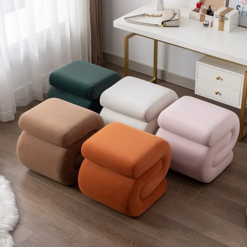 Velvet Fabric S-shape Ottoman Makeup Stool Footstool
