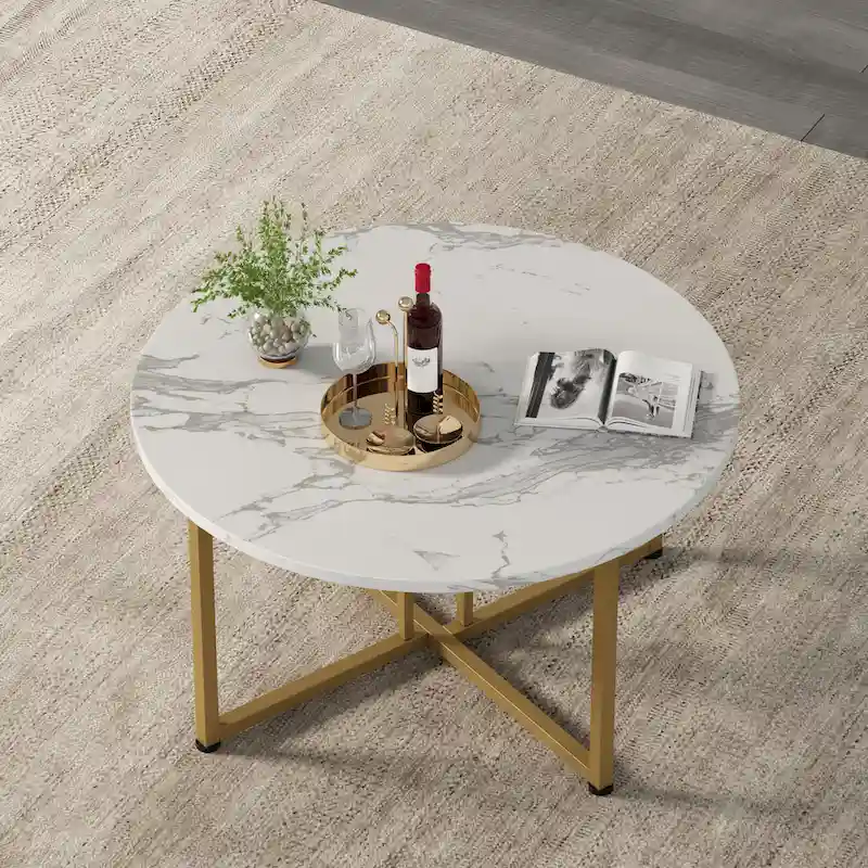 Myhozm 3-piece Round Coffee and Side Table Set with Open Shelves