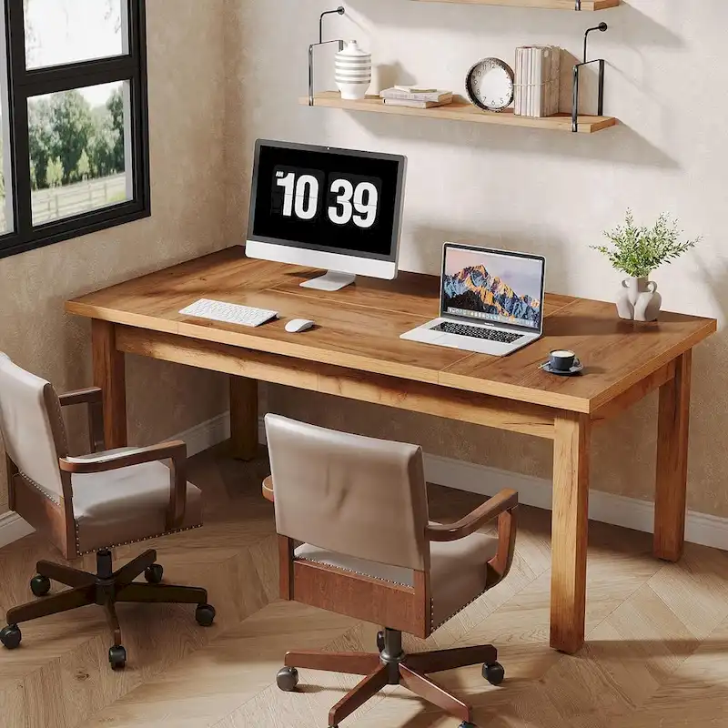 71 Inch Large Computer Desk with Walnut Finish for Home Office