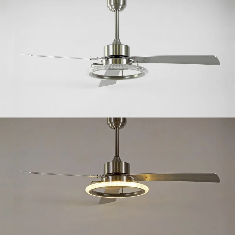 Bruno 52  1-Light Modern Industrial Iron/Acrylic/Wood Remote-Controlled 6-Speed Integrated LED Ceiling Fan, by JONATHAN Y