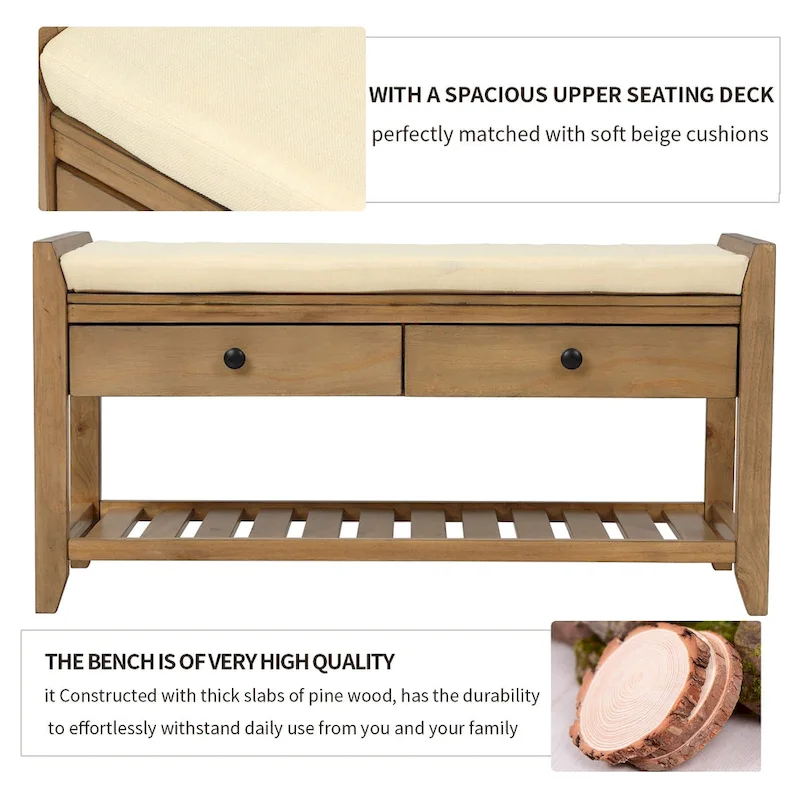 Shoe Rack with Cushioned Seat and Drawers