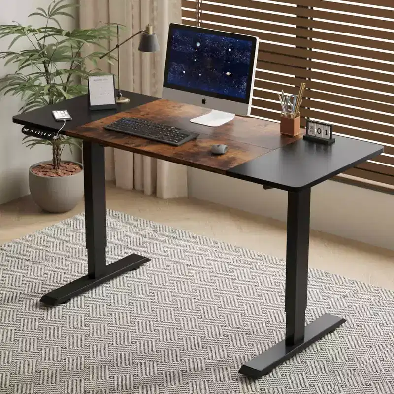 MAYEERTY Double Beam Single Motor 55 Electric Standing Desk Height Adjustable Desk for Home and Office Desk Frame with Sliced Board Black and Brown