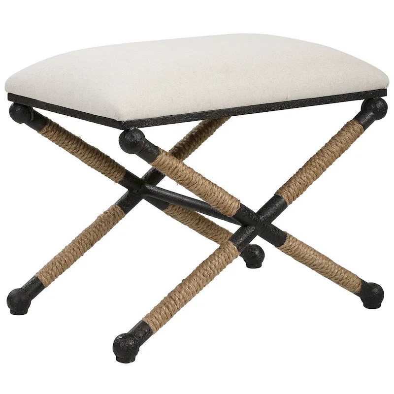 Black Iron Frame Oatmeal Fabric Top Single Bench