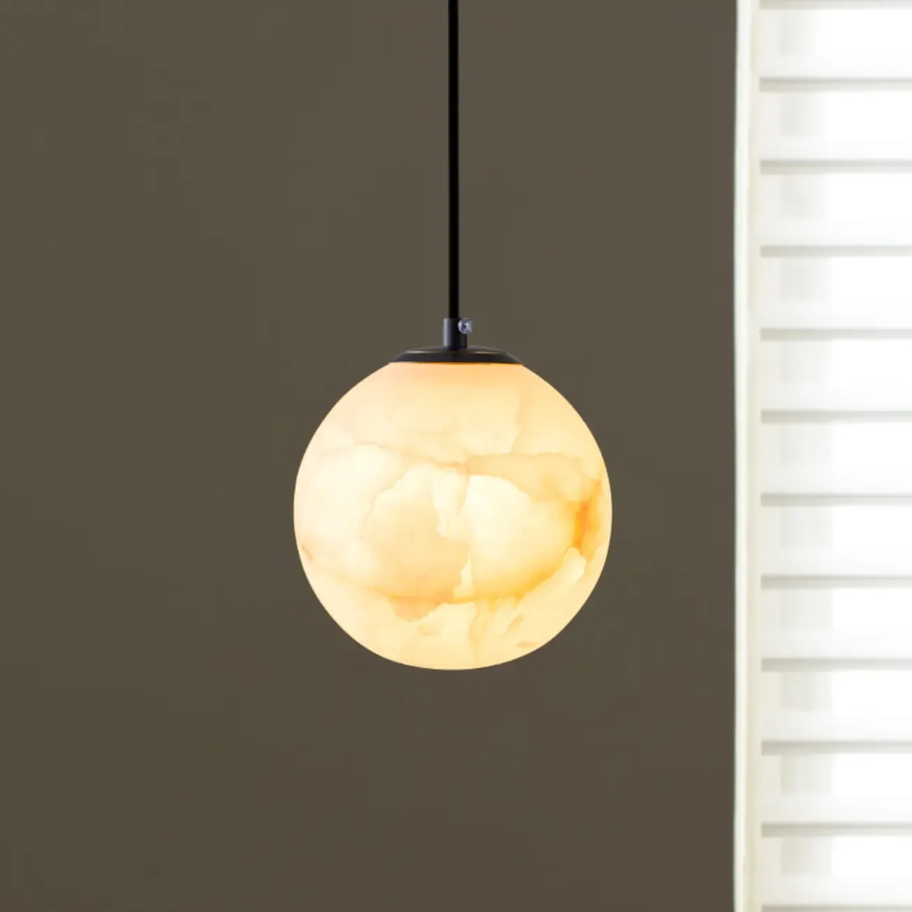Modern Stone Globe Pendant Light Black Metal Hanging