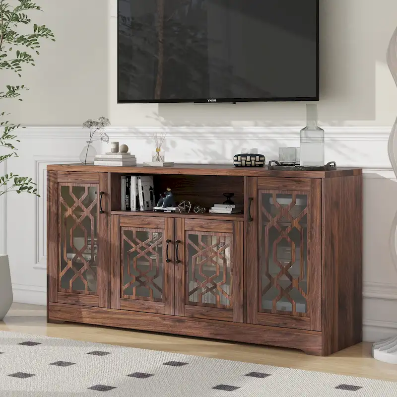 Rustic Wood Media Console TV Stand for 65+ TVs with Open Storage Shelves