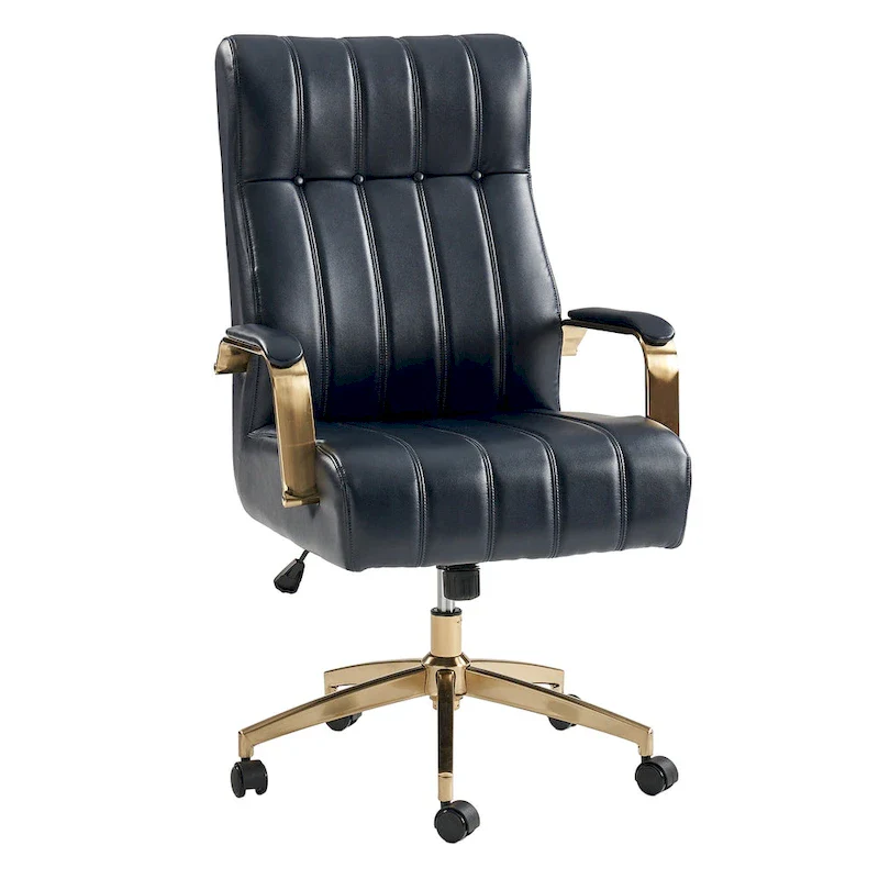 Mid-Century Modern Vegan Leather Office Chair - Swivel Tilting Ergonomic Desk Chair with Channel Tufted Design & Adjustable Height