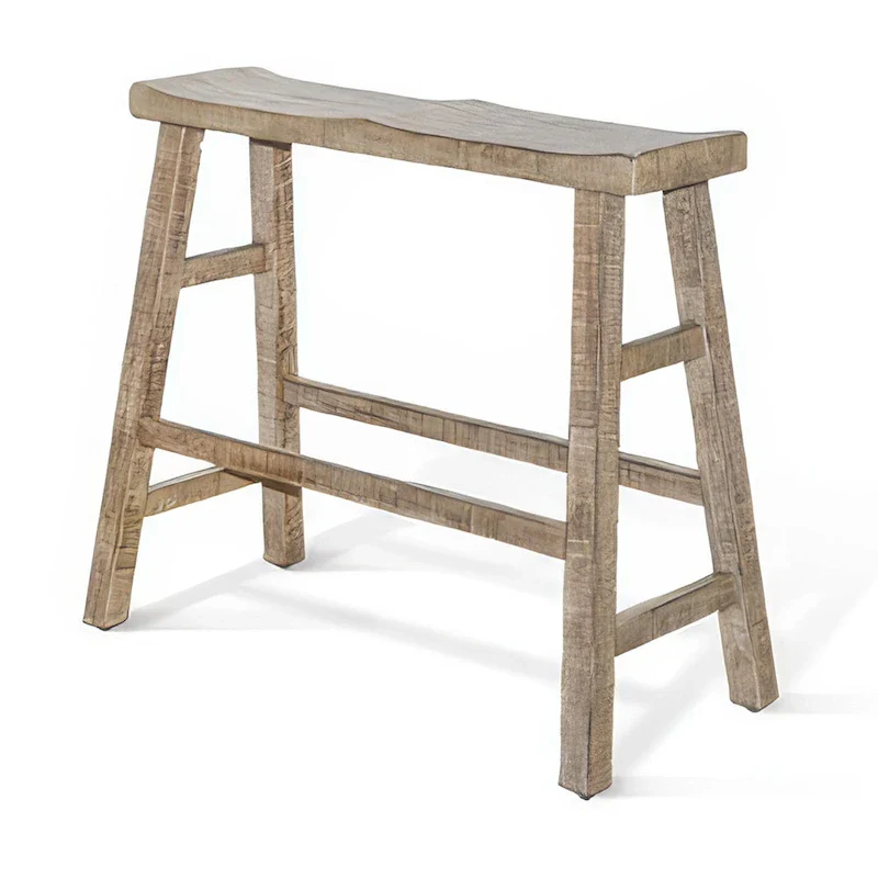 Bar Height Bench, 33 Inch Rustic Light Brown Mahogany Wood Frame