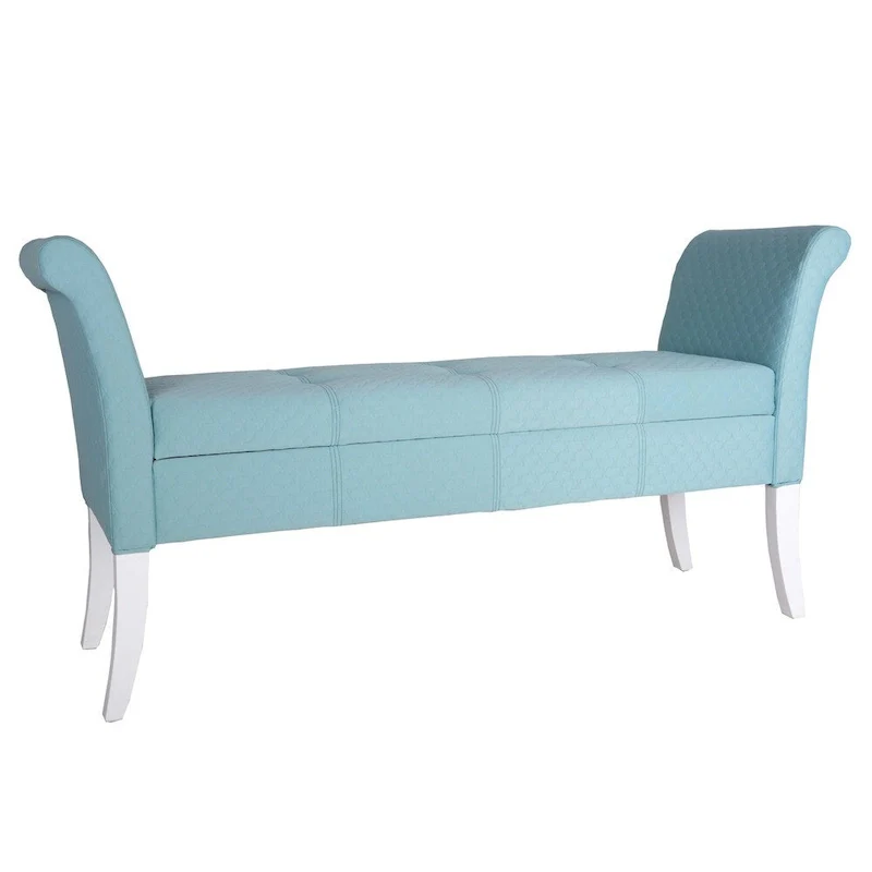 Blue/Grey/Yellow Fabric Tufted Storage Bench with Winged Armrests