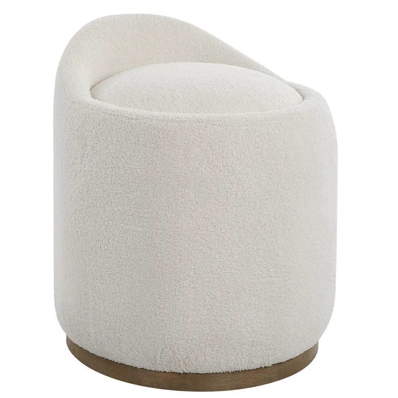 Upholstered Fluffy Swivel Pouf Ottoman - 24 - White and Brown