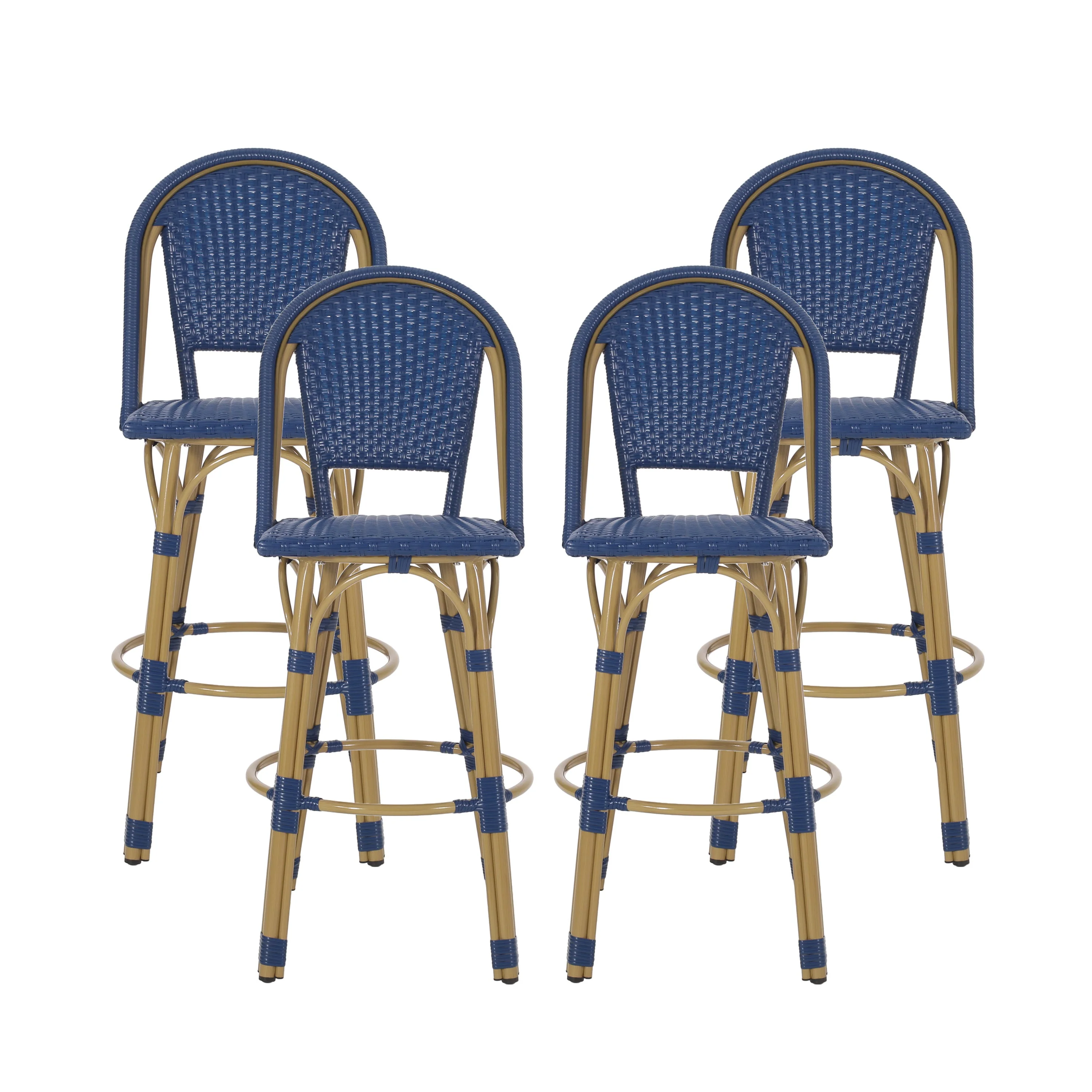 Outdoor French Wicker and Aluminum 29.5 Inch Barstools
