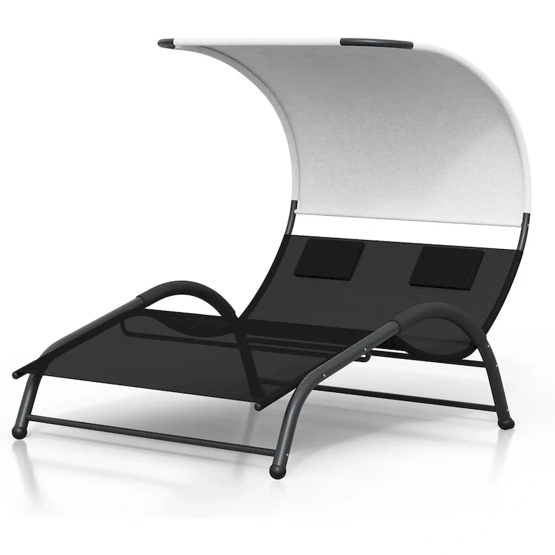 Double Patio Chaise Lounge with Canopy for Poolside - N/A