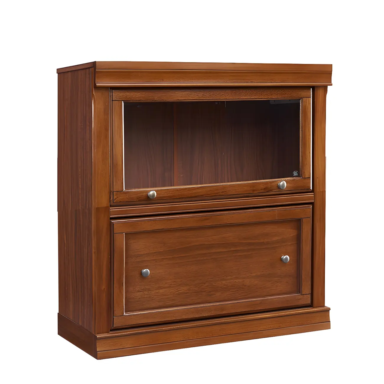 Brown Oak Wood Barrister Bookcases with Glass Doors