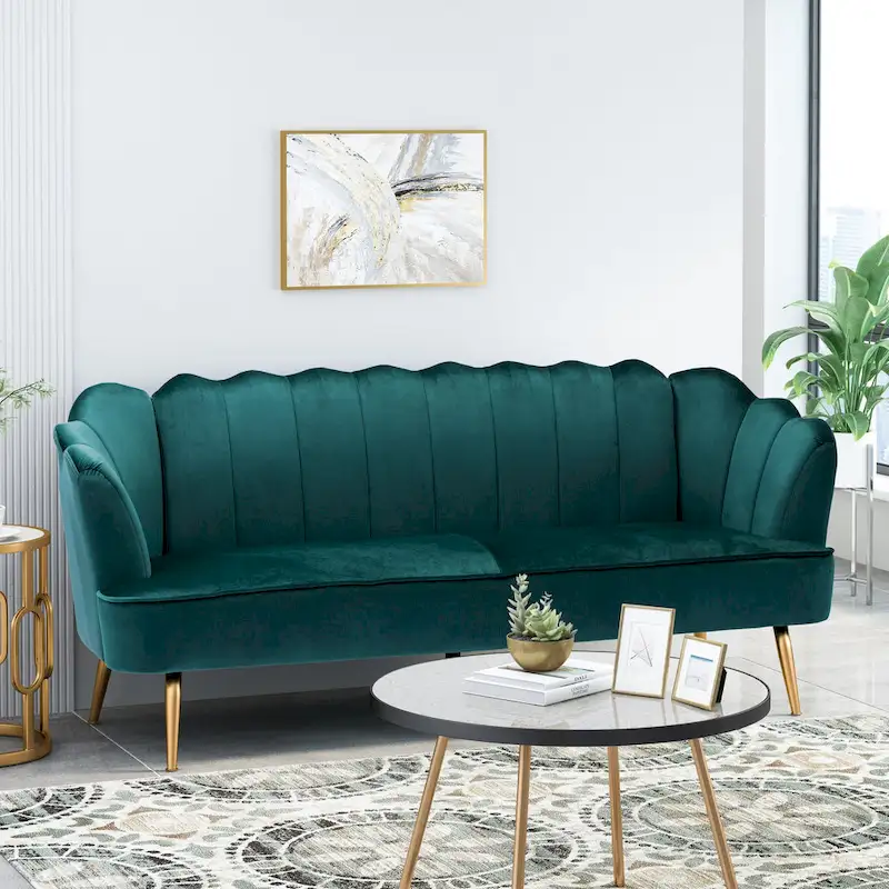 Reitz Glam Velvet Shell 3 Seater Sofa by Christopher Knight Home - 76.25 L x 29.25 W x 33.50 H