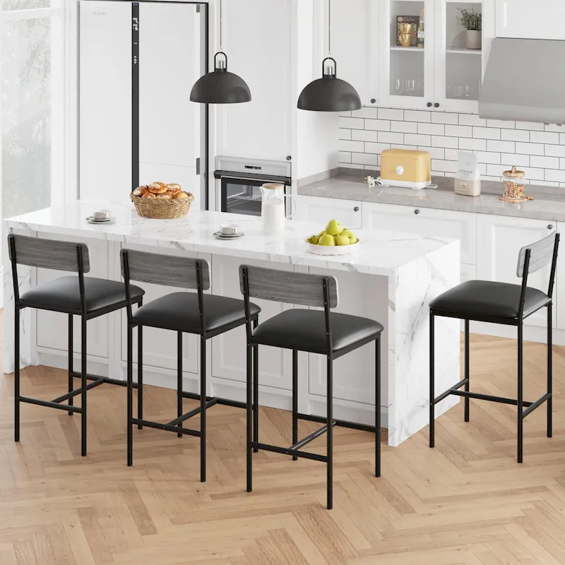 Bar Stools Set of 4, Kitchen Bar Stools with Footrest