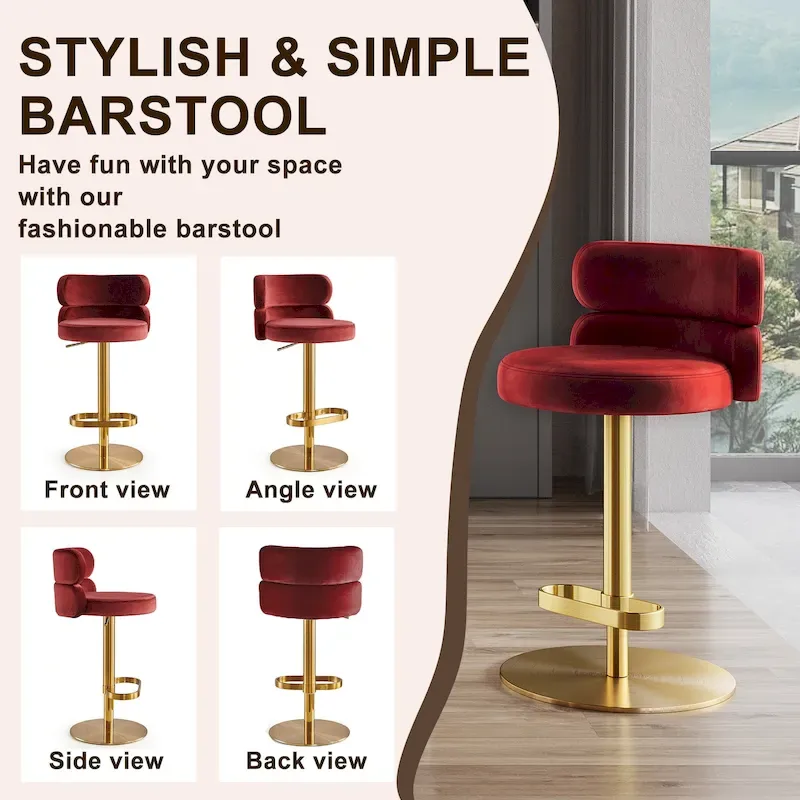 CAROCC Velvet Counter Bar stool with Height Adjustable and Swivel