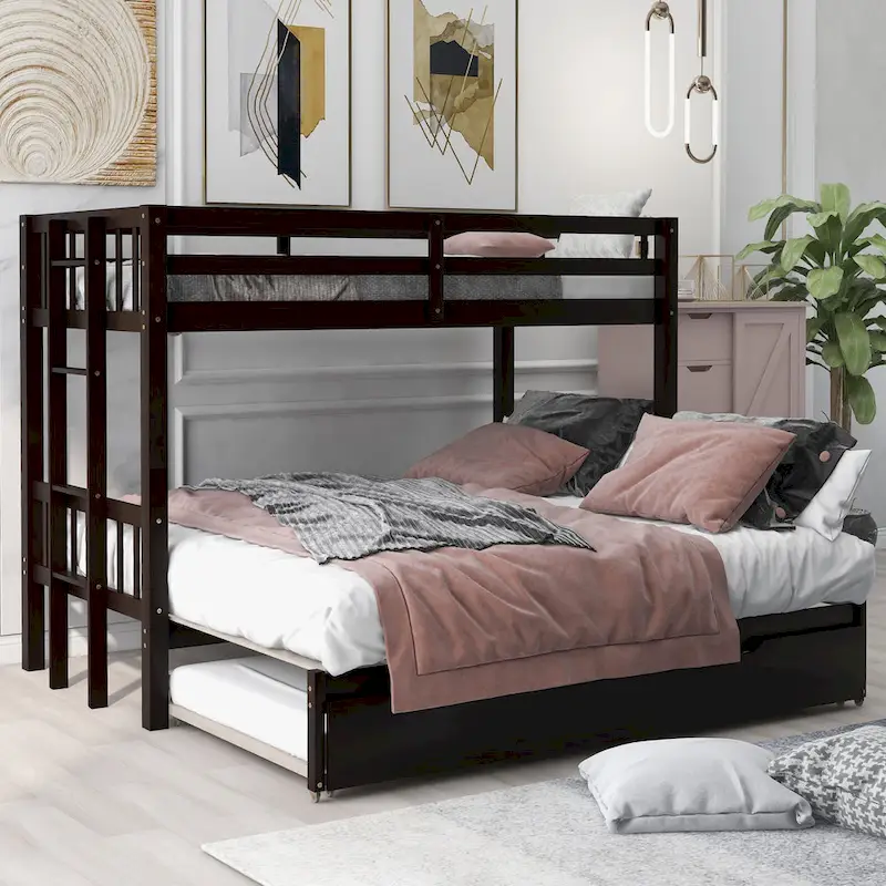 Espresso/White Twin over Twin/King Bunk Bed with Pull-out & Trundle, Sleeps 4