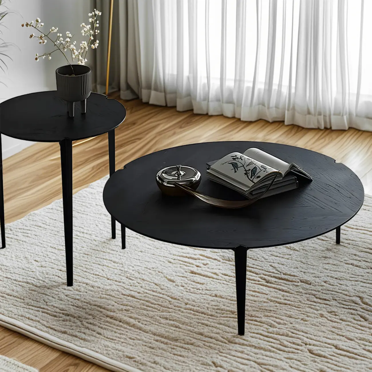 Black Scandinavian Chic Round Wood Coffee Table