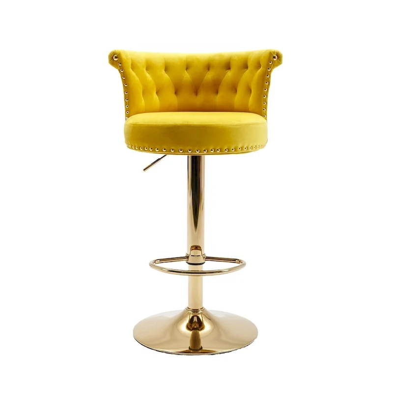 Beige / Grey / Orange / Yellow / Navy Blue / Black Tufted Swivel Adjustable Bar Stools with Golden Footrest, Set of 2