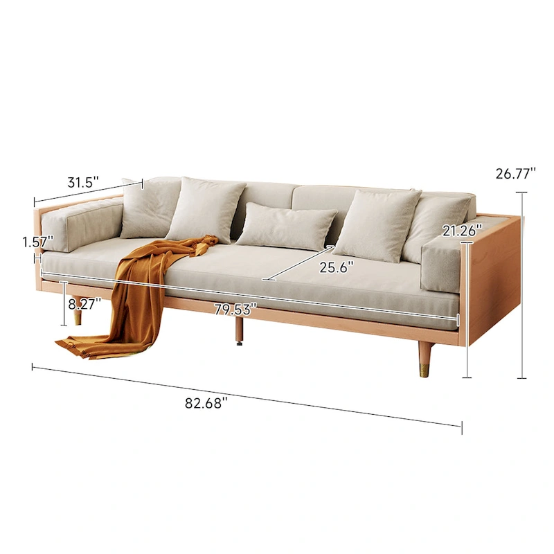 JASIWAY Modern 3-Seat Upholstered Cotton Linen Sofa,Beige