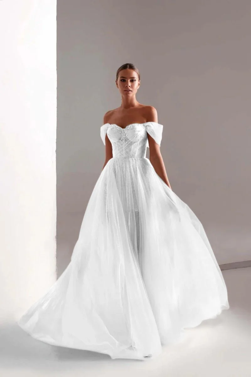 Tulle Prom Dress A-Line Long Shining Beads Prom Gown