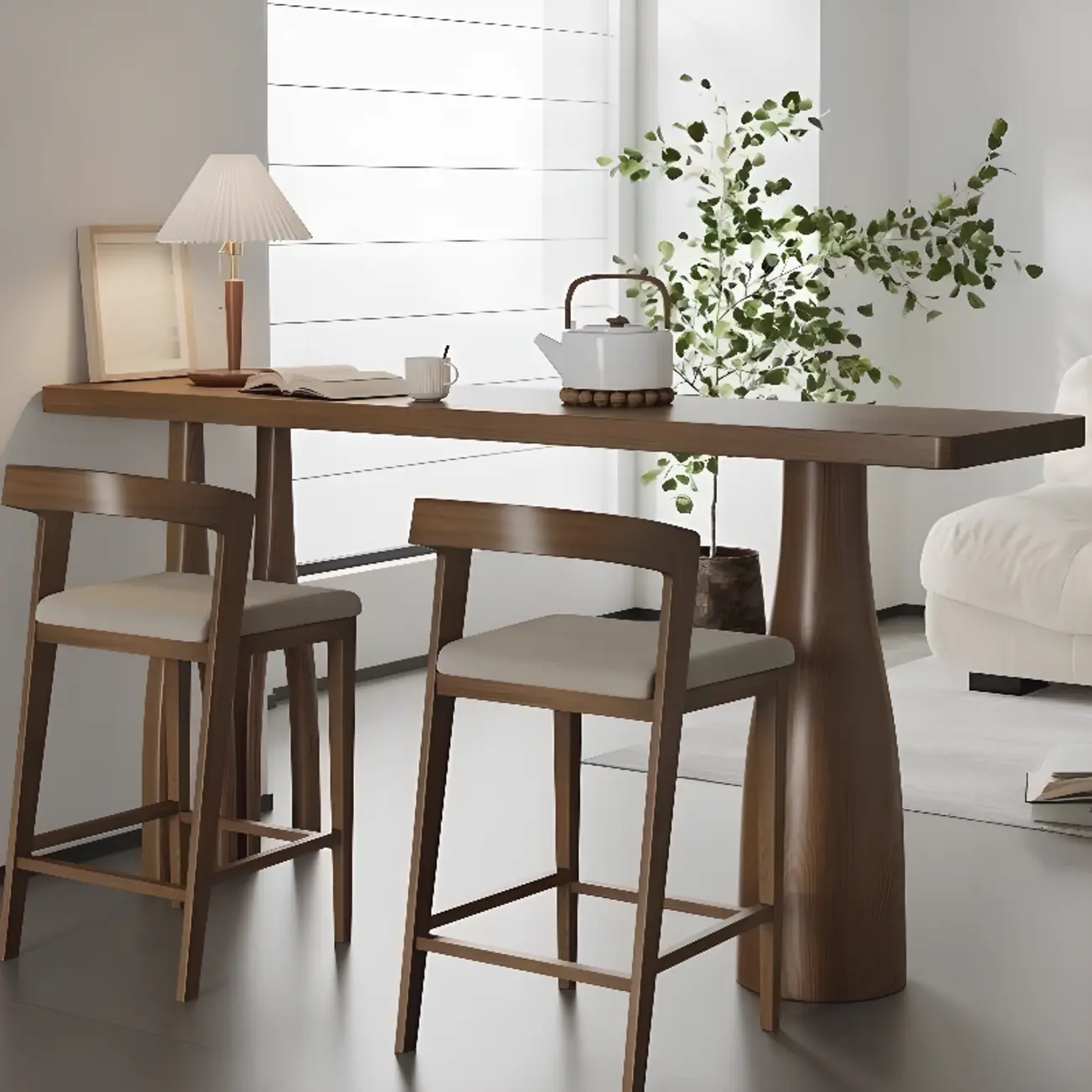 Modern Brown Wooden Dual-Pedestal Bar Tables