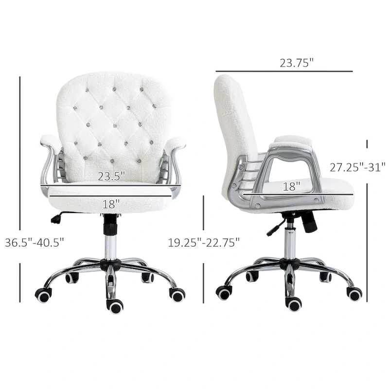 Vinsetto Vanity Middle Back Office Chair Tufted Backrest Swivel Rolling Wheels Task Chair with Height Adjustable Armrests