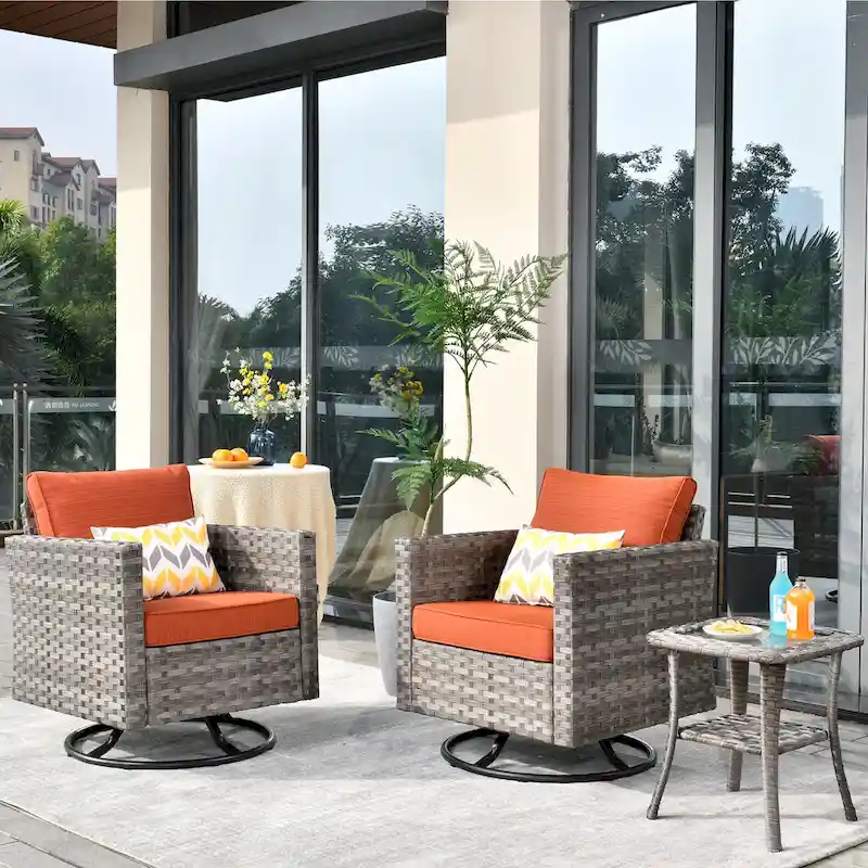 OVIOS Patio Wicker Swivel Rocking Chair 3-piece Set with Side Table