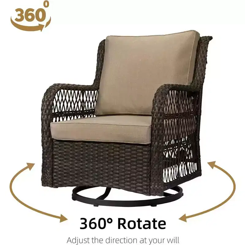 WhizMax 3 Pieces Outdoor Wicker Swivel Rocker Patio Set, 360 Swivel Rocking Chairs Wicker Patio Set with Cushions and Armored Glass Top Side Table