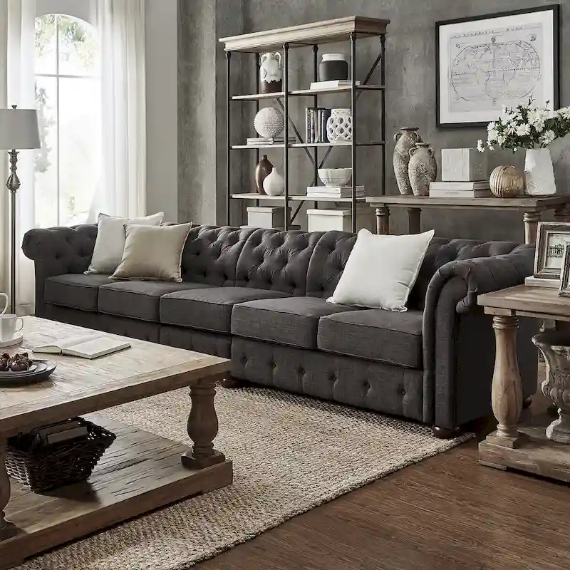 Knightsbridge Grey Extra Long Chesterfield Sofa by iNSPIRE Q Artisan