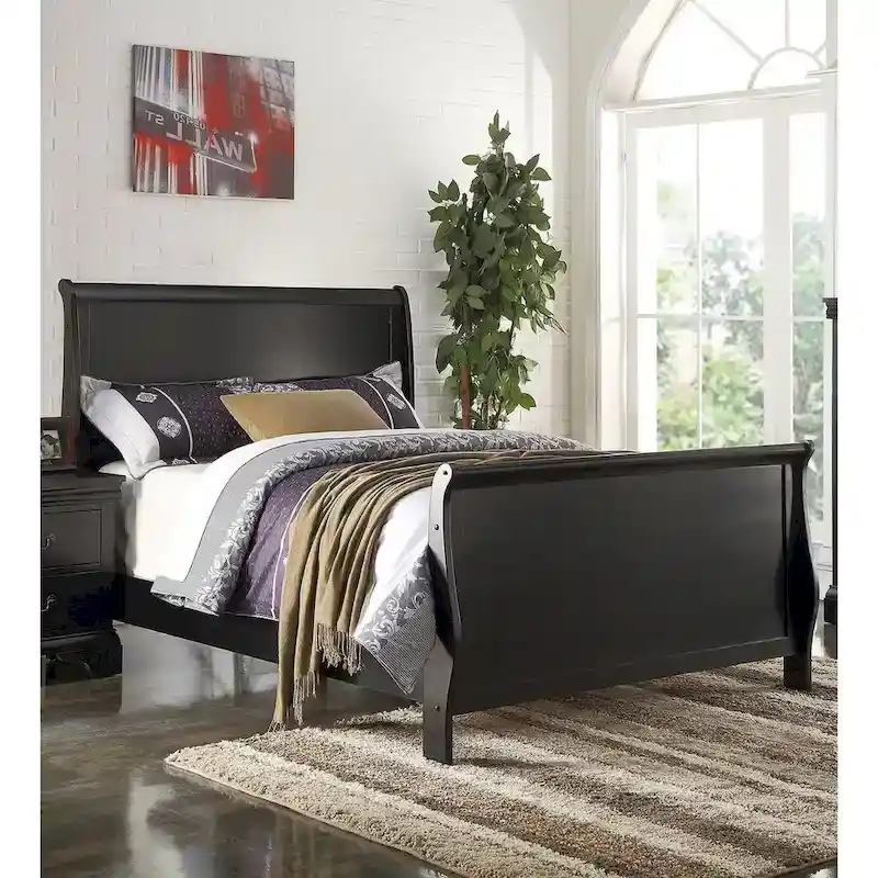 Modern Eastern King Bed with Sleigh Design Headboard and Footboard
